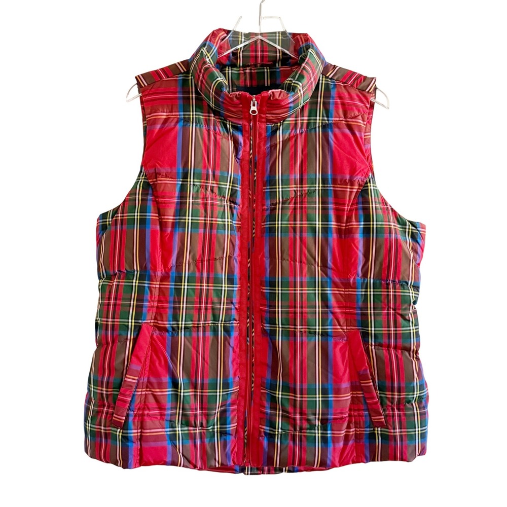 XL Lands' End Down Tartan Red Plaid Vest Size 18